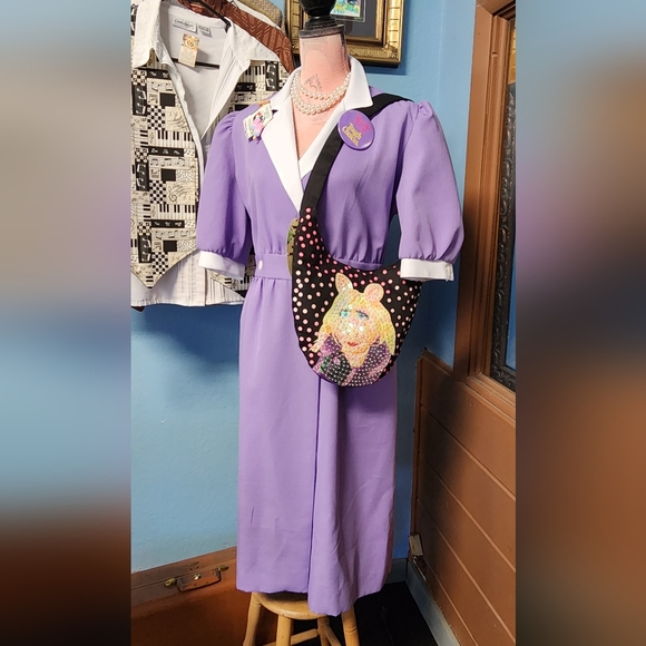 60s 70s Era Vintage Lilac Lady Carol polyester crossover button dress - Picture 9 of 10